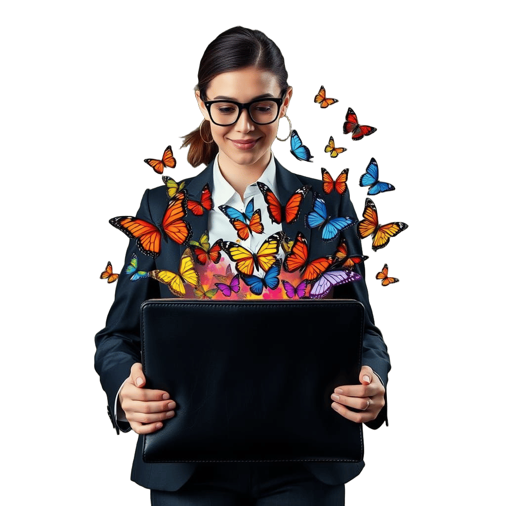 Surreal Businesswoman Liberates Colorful Butterflies