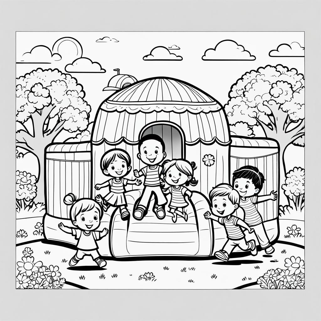 Children's Bouncy House: Simple Coloring Page