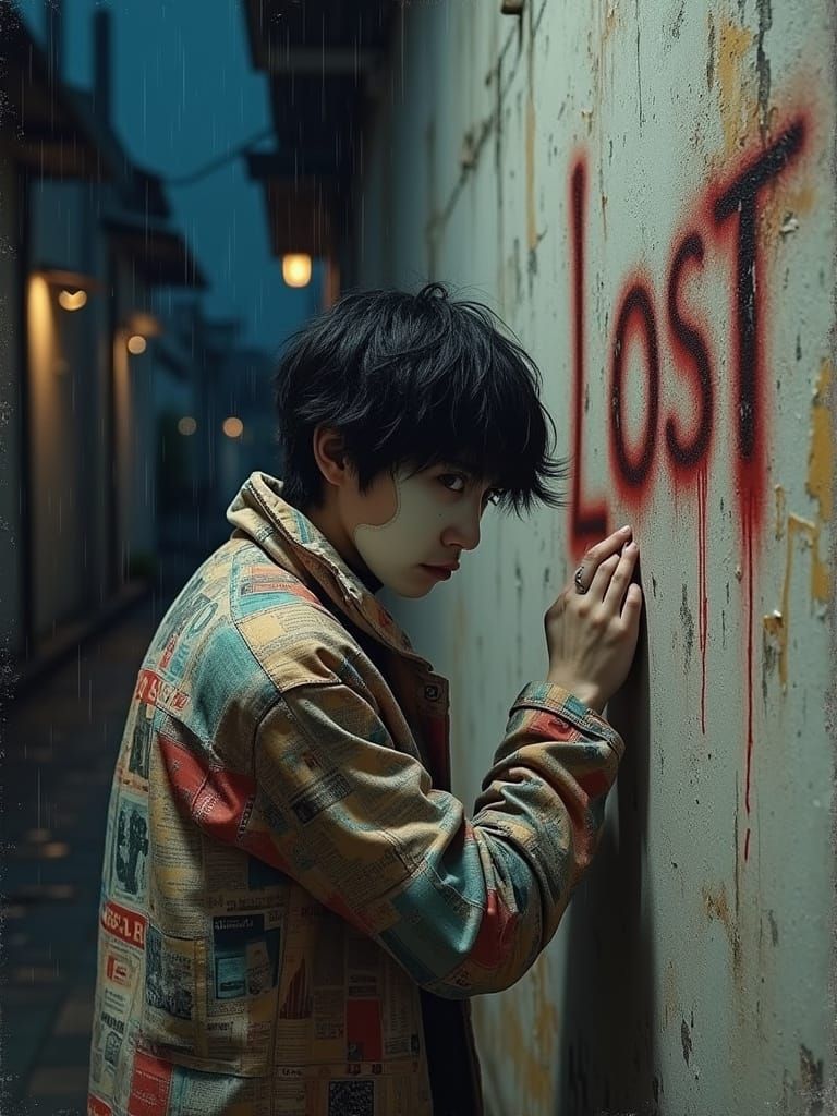 Paranoid Figure in a Distressed Cityscape