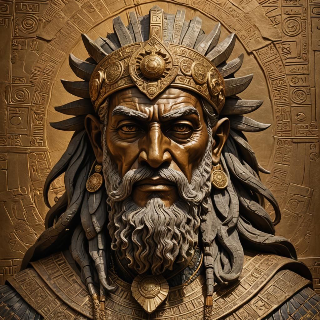 Ancient Mesopotamian Royal Moon Demon Portrait in Golden Hou...