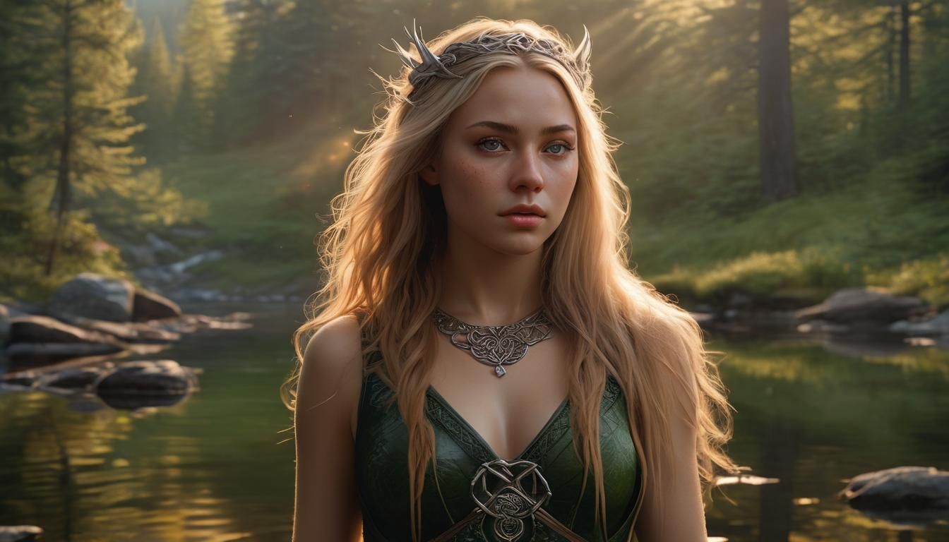Norse Woman Portrait at Sunset in Hyperrealism