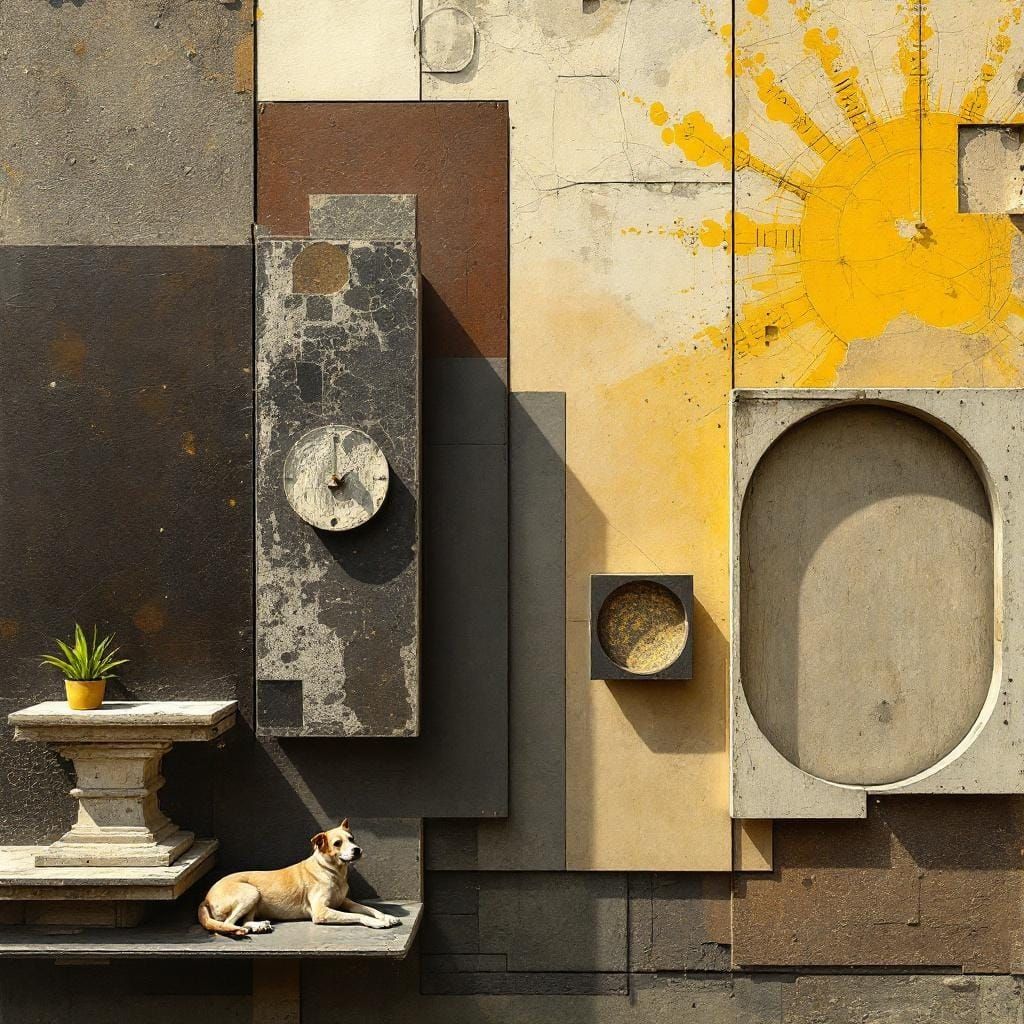 Dog in Sun: Burri and de Chirico-Inspired Abstraction