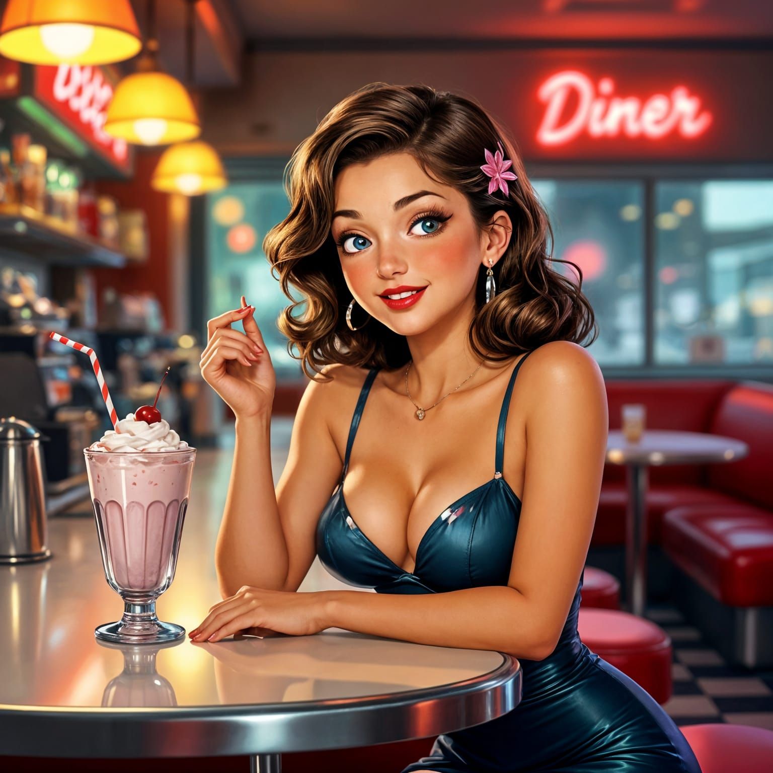 Vintage Pin-Up Girl in Retro Diner
