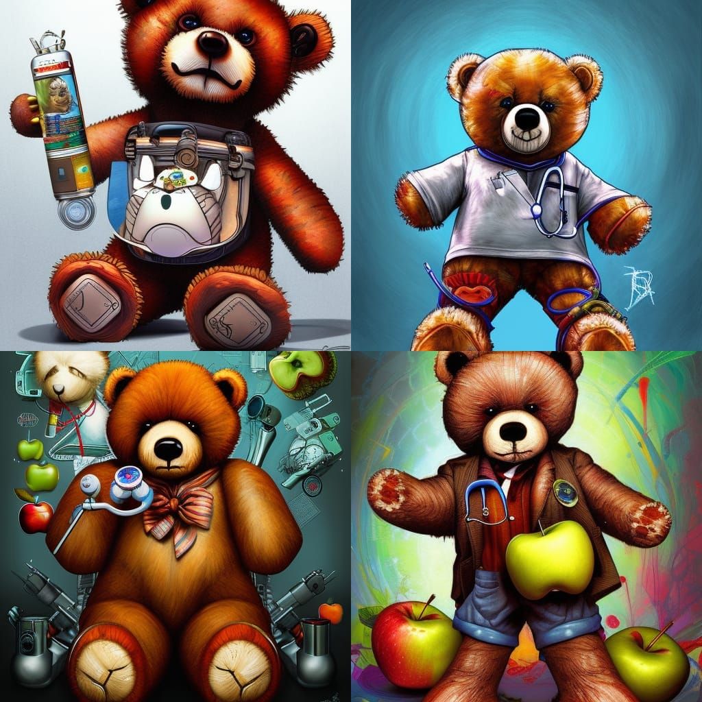Teddy Bear Doctor Operates on Apple, Borderlands Art
