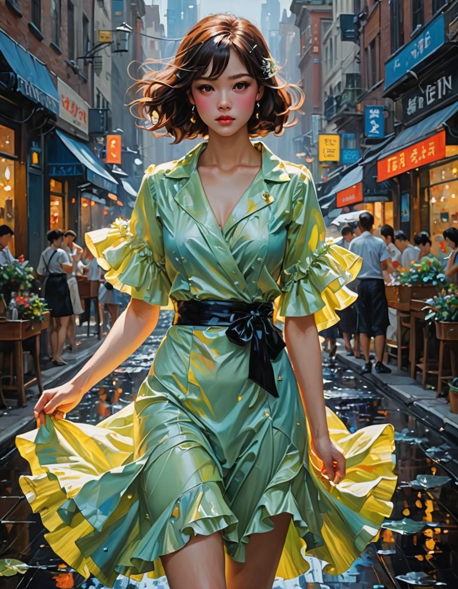 Glowing Neon Figure in Impasto Anime Style