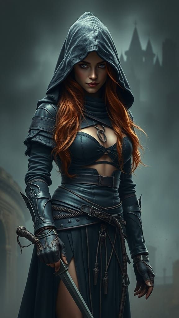 Female Assassin Witch in Dark Fantasy Style