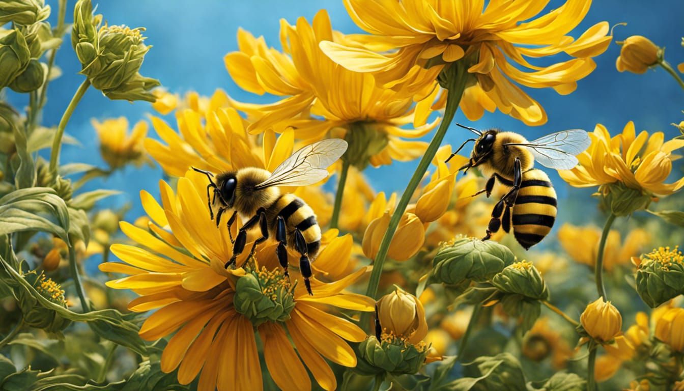 Bee Gathering Honey Among Colorful Flower Petals