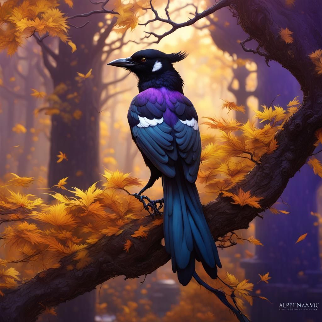Magpie in Autumn, Dark Fantasy Concept Art