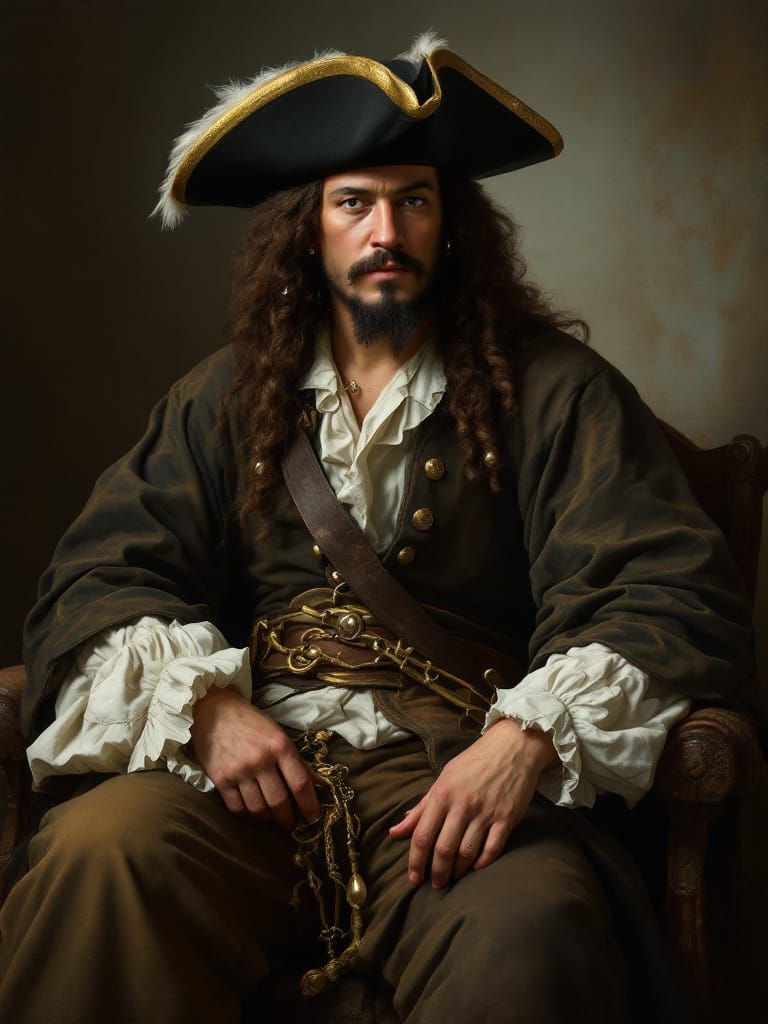 Blackbeard Portrait in Dutch Golden Age Realism Style