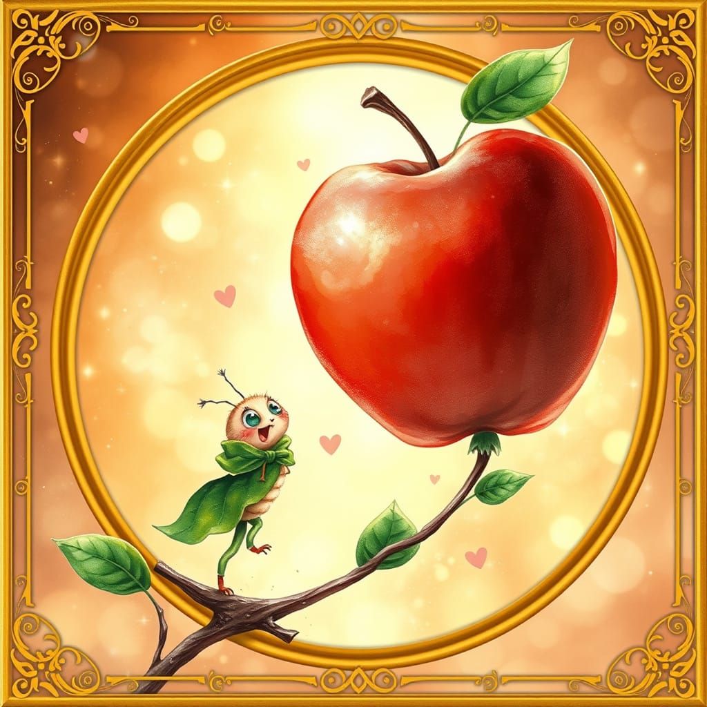 Caterpillar's Apple Dream in Watercolor Style