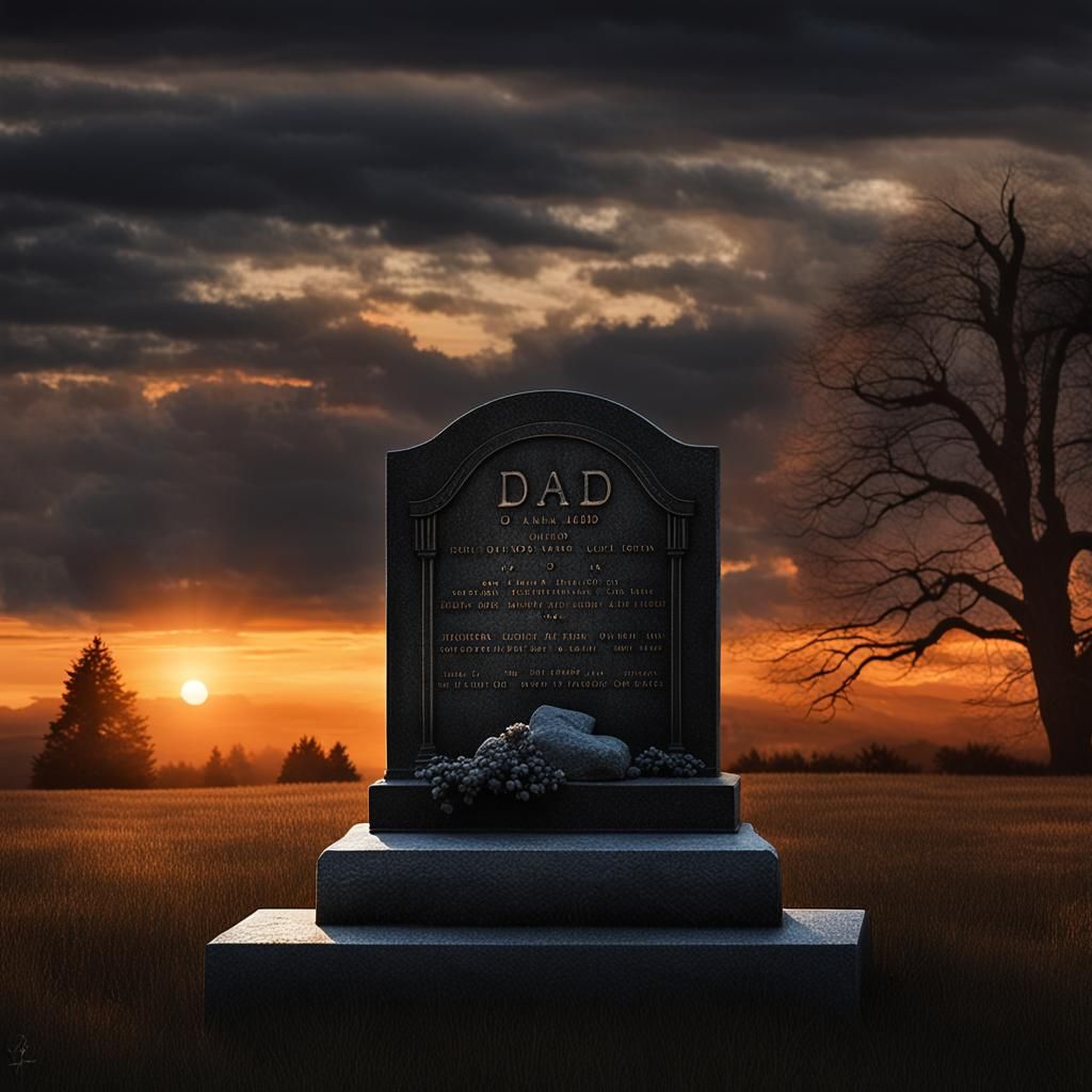 Hyperrealistic Sunset Silhouettes Grave of "Dad"