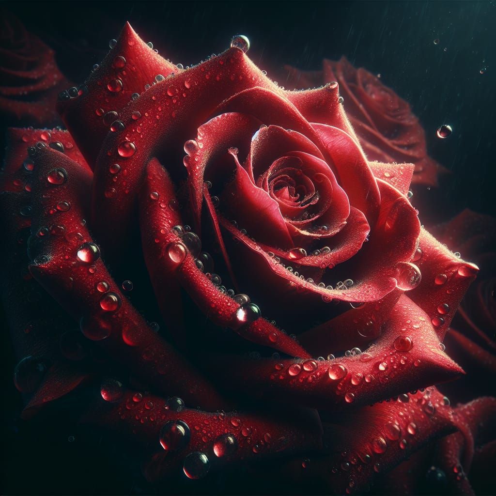 Red Rose with Water Droplets as Matte Painting