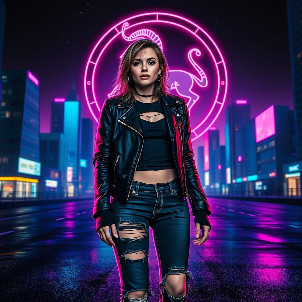 Cyberpunk Woman with Capricorn Zodiac Sign
