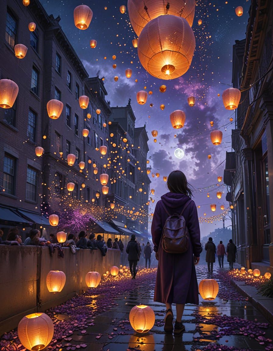 Twilight Lantern Release in Dreamlike Surrealism