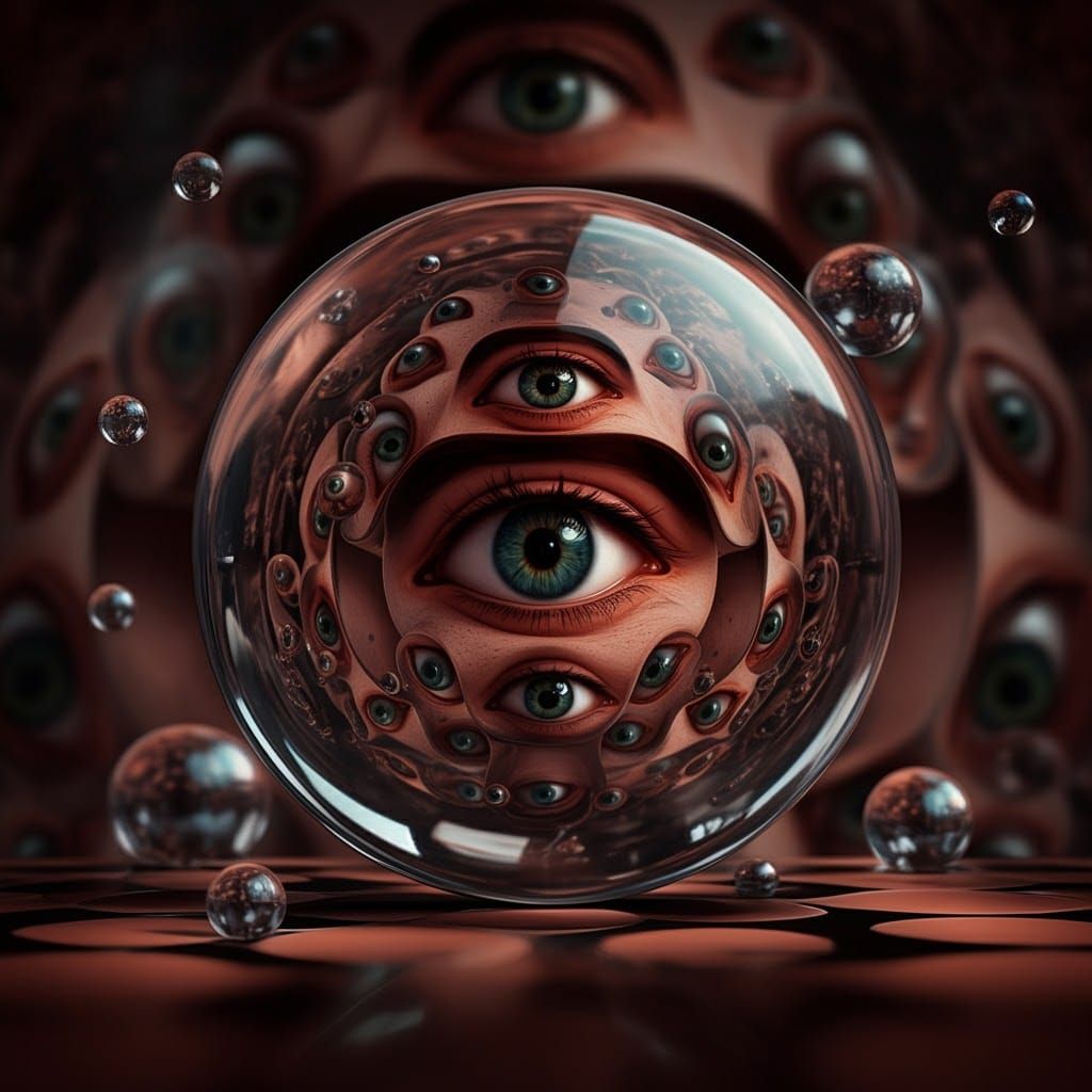 Paranoid Pop Surrealism Collage with Glowing Eyes