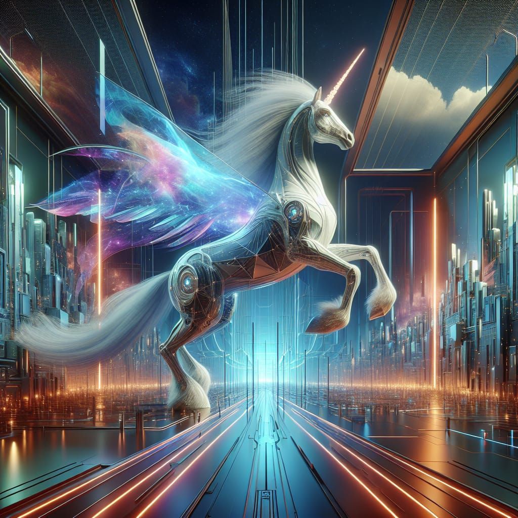 Cyberpunk Unicorn in a Futuristic Cityscape
