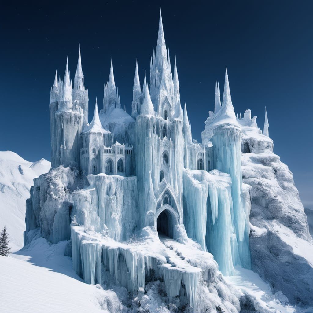 Magical Ice Castle with Snow Dragon Guardian