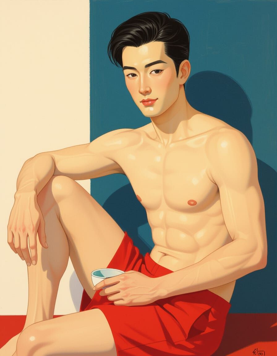 Japanese Man Portrait in Pavel Tchelitchew Style