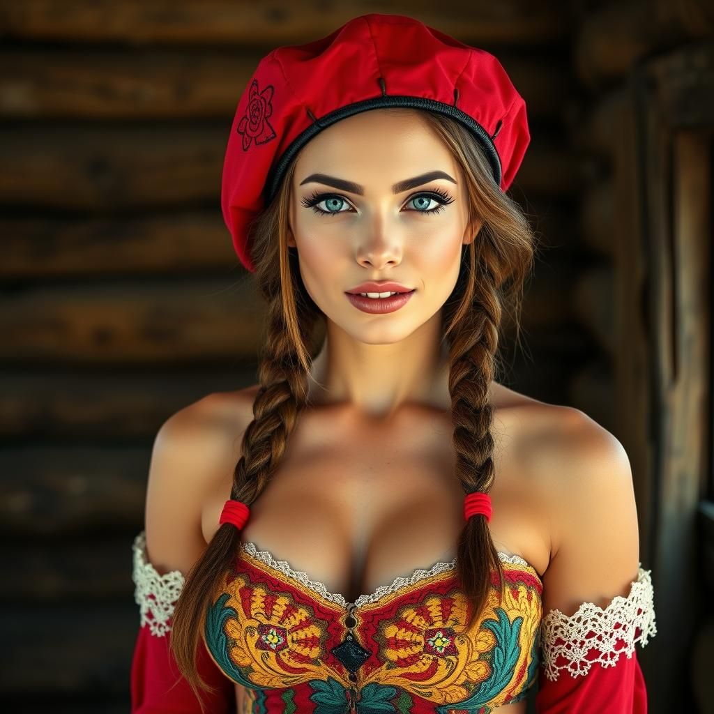 Stern Beauty in Lace Outfit and Braids