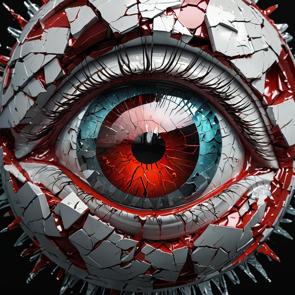 Hyperrealistic Shattered Eyeball with Red Cracks