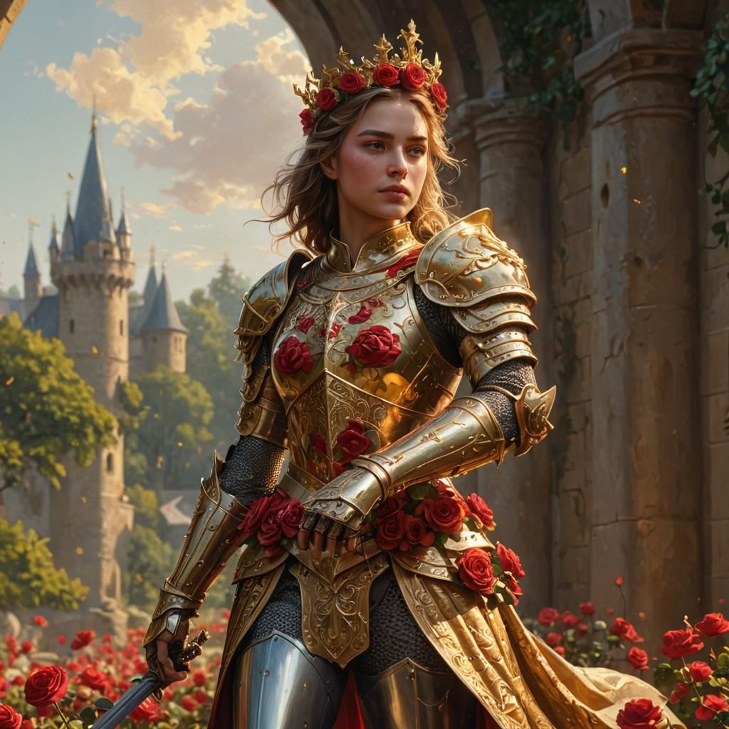 Female Knight in Rose Crown: Art Nouveau Style
