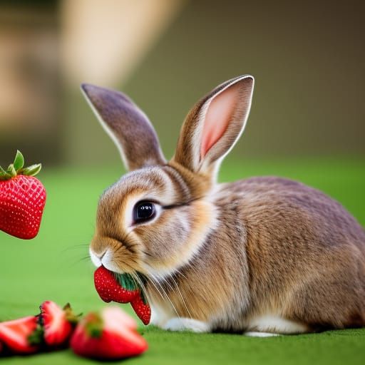 Bunny's Delight: Strawberry Feast in Natural Light