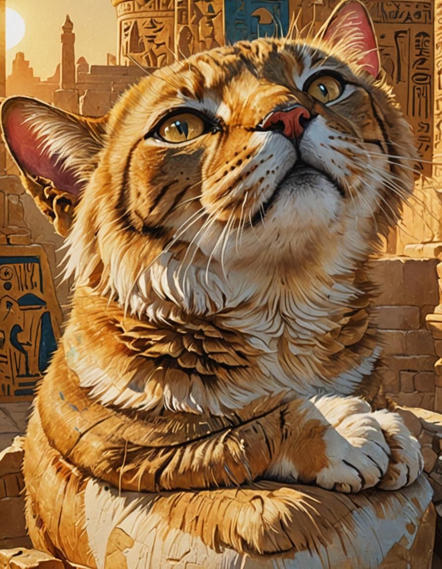 Majestic Pharaoh Cat on Throne in Egyptian Art