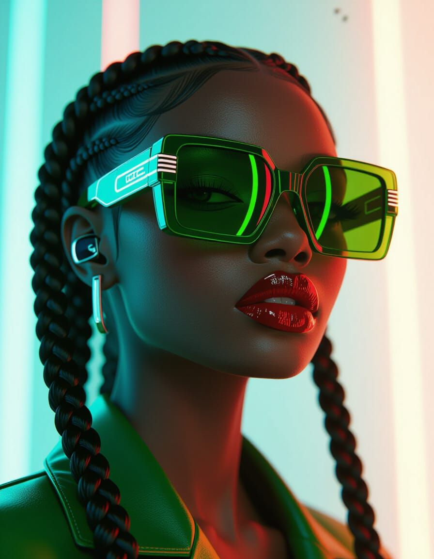 Afro-Futuristic Model in Gucci Sunglasses, Cinematic Style