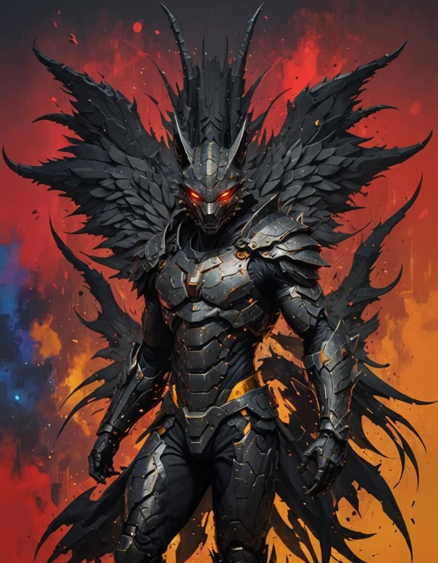 Shirtless Jackal Armor in Neofuturistic Pixelated City