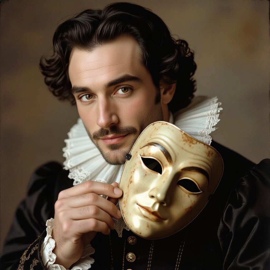 Young William Shakespeare Portrait in Sepia Tone