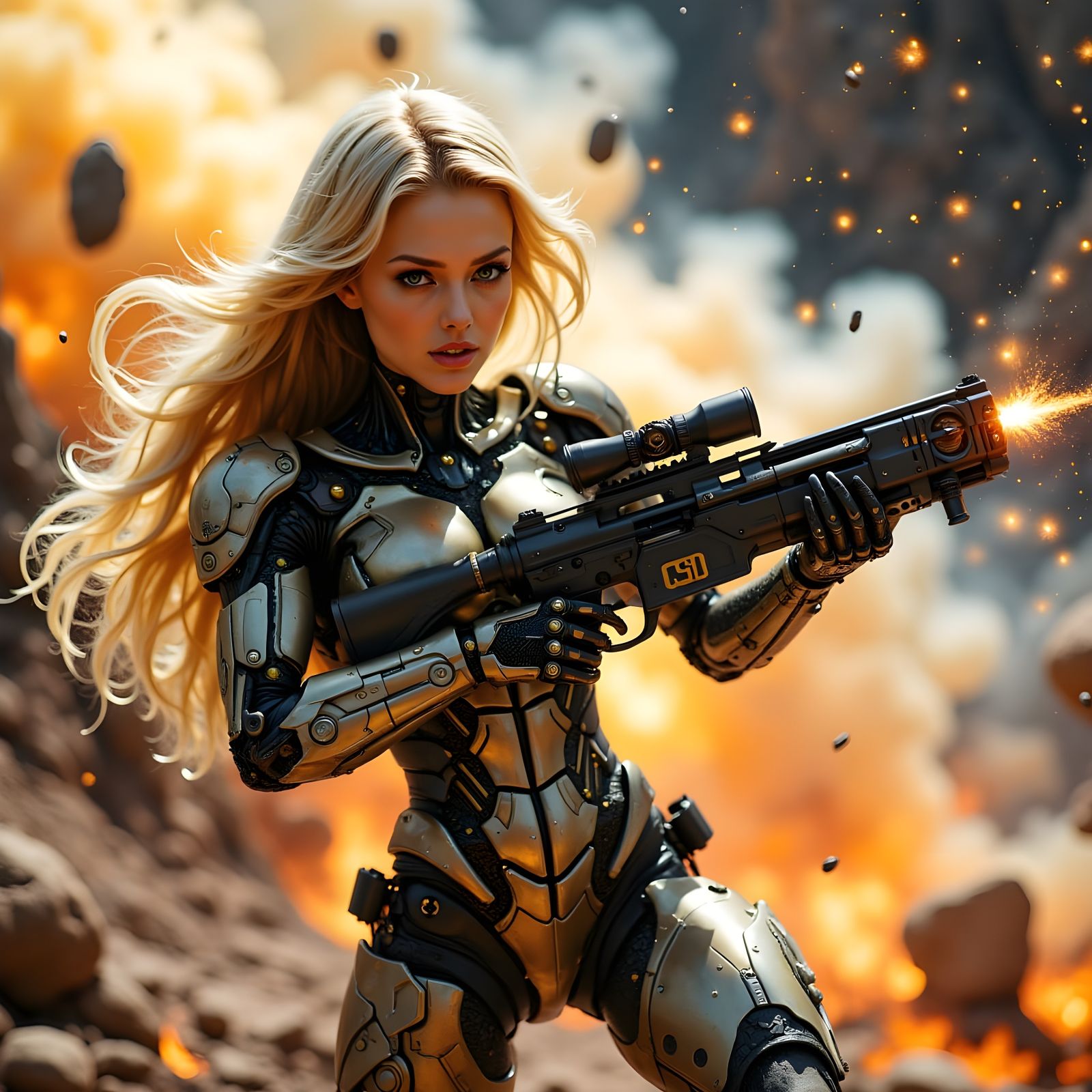 Epic Cybernetic Warrior in Battle