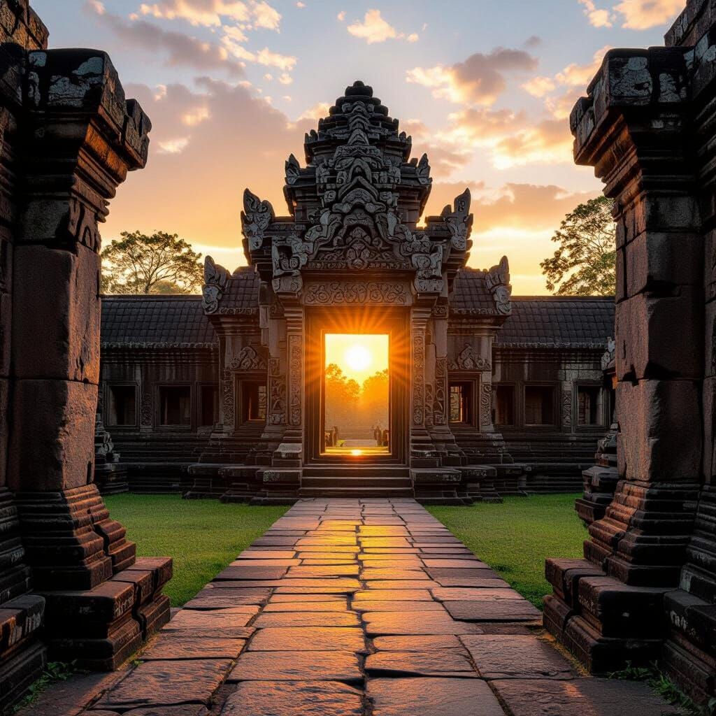 Ancient Temple at Golden Hour: Documentary Style