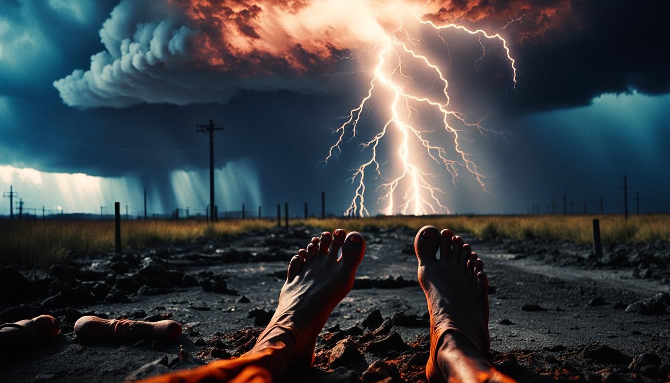 Apocalyptic Toes: Cinematic Film Still of Nuclear Aftermath