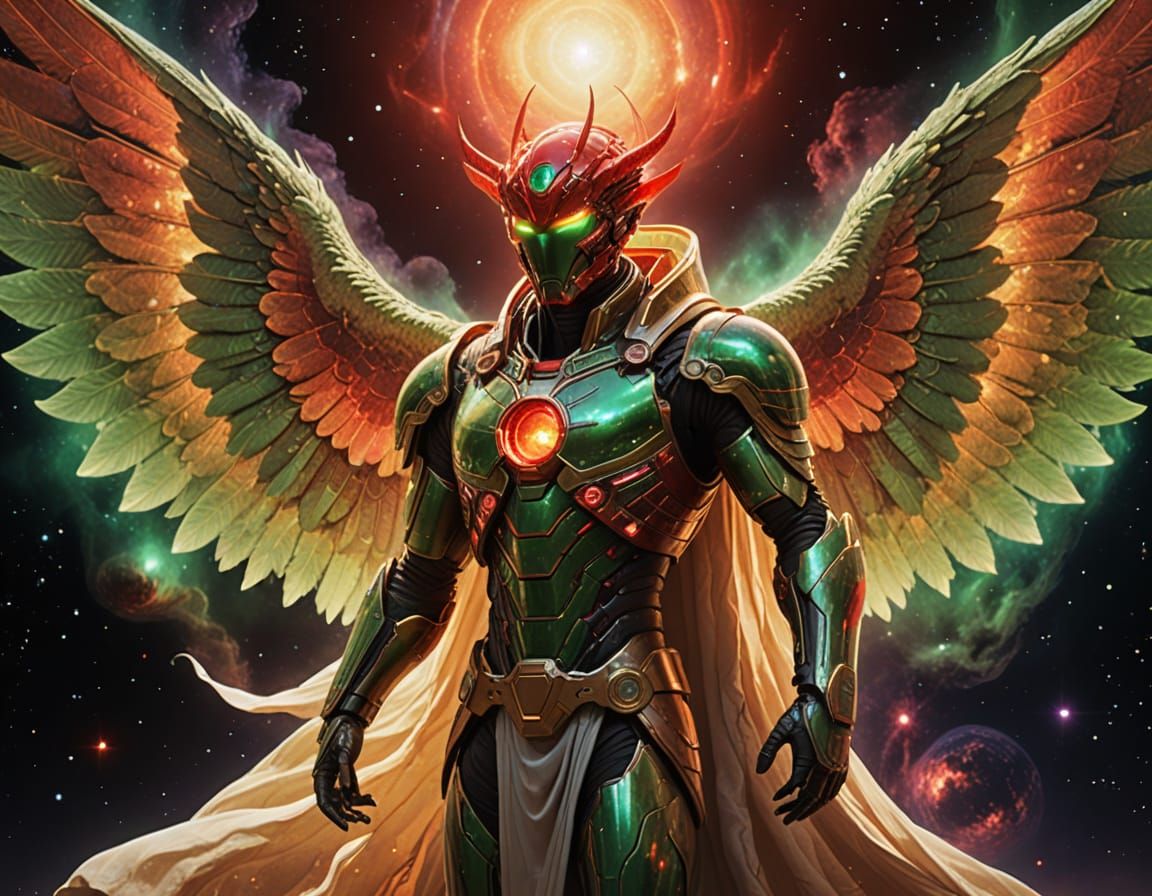 Celestial Being Gazing at Nebula on Barren Planet