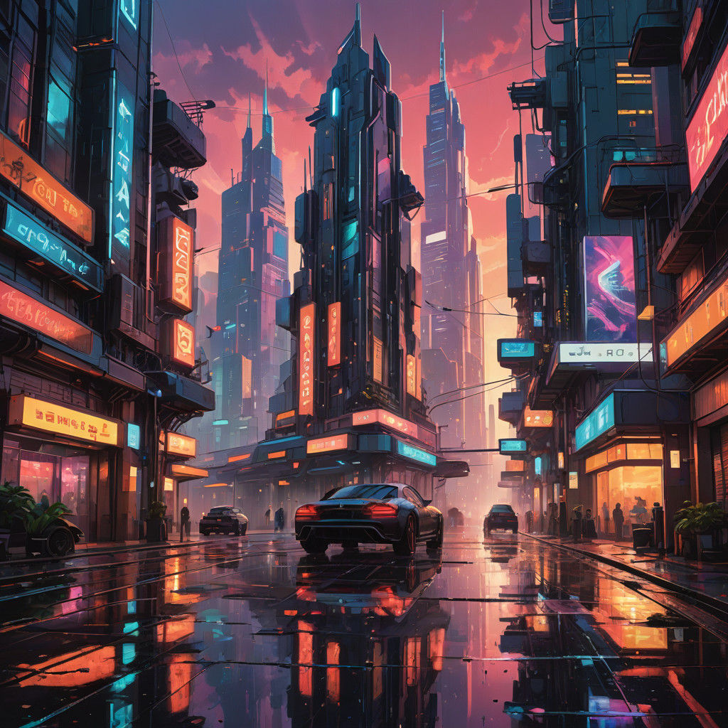 Cyberpunk Cityscape Fuses Ancient and Modern Marvels in a Ne...