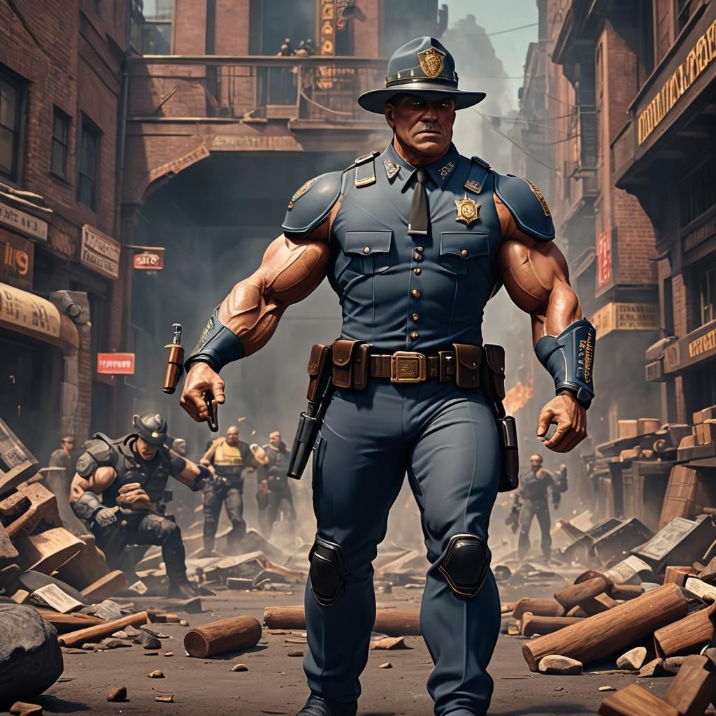 Muscular State Trooper Cop with Cigar