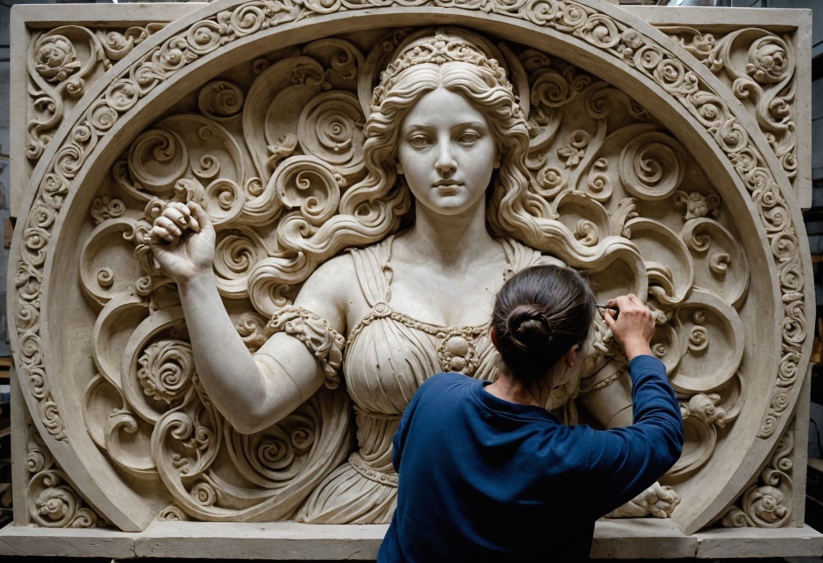 Woman Carves Ancient Goddess Relief in Intricate Detail