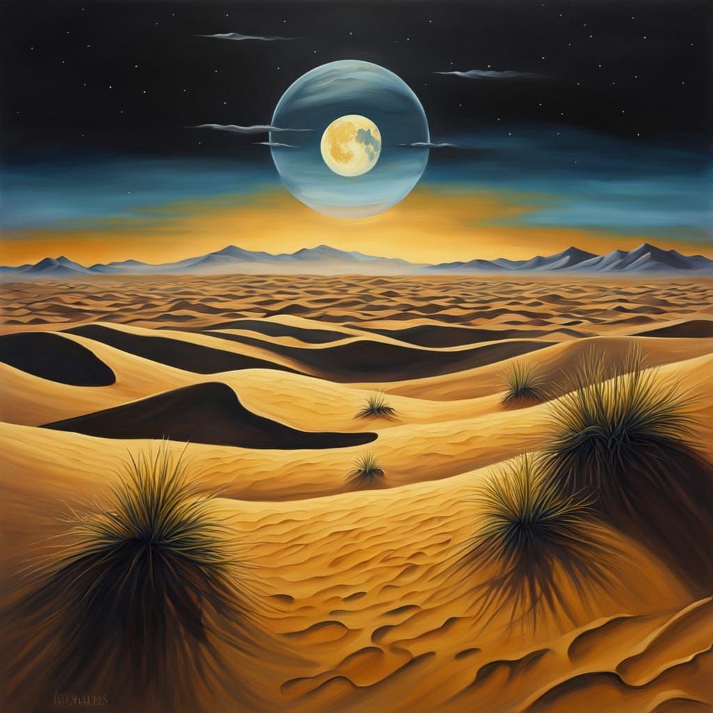 Surreal Sahara Desert Landscape in Moonlight