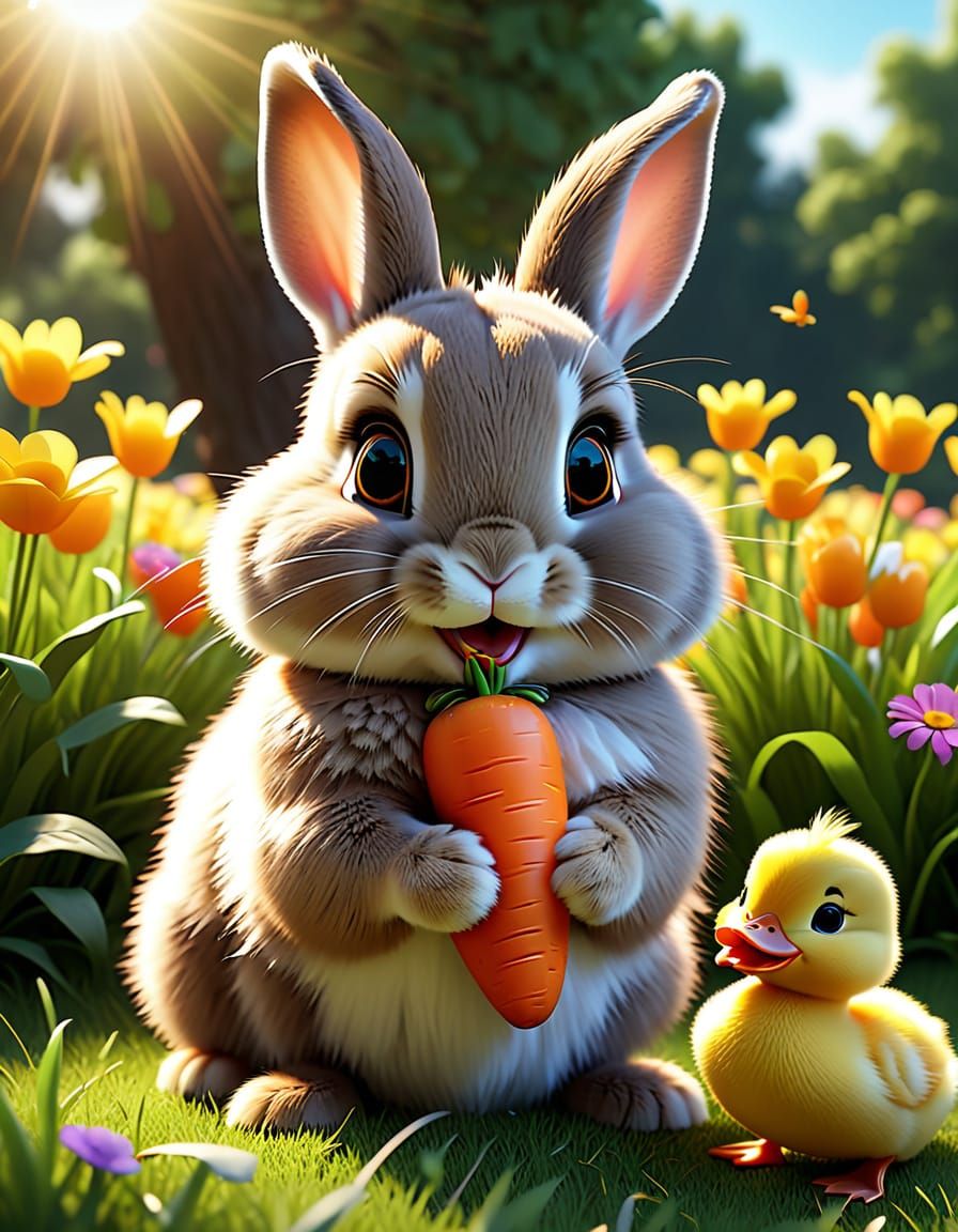 Whimsical Bunny Friends in a Sunny Meadow