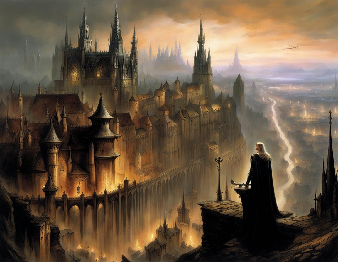Medieval Gothic Cityscape in Digital Art Style