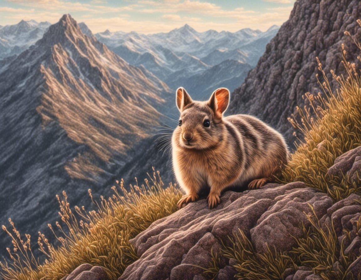 Cute Pika Hiding in Pastel Mountain Landscape