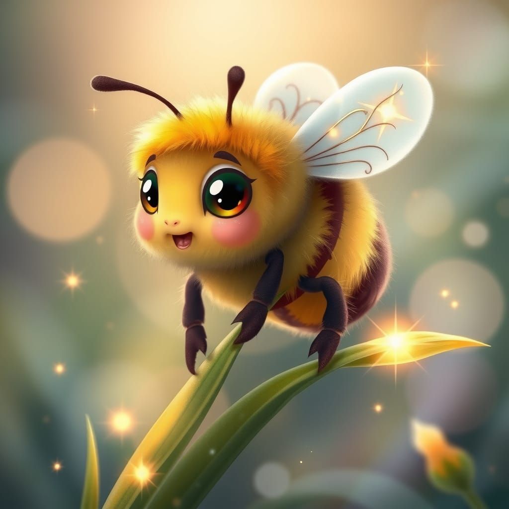 Adorable Fantasy Bee on Magical Grass