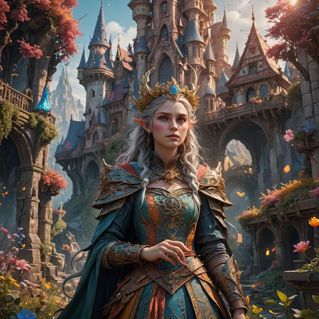 Colorful Elf Girl in Detailed Fantasy Art