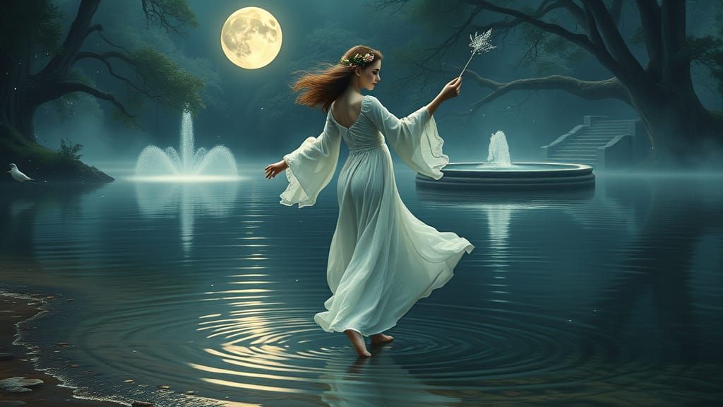 Dreamlike Moonchild Dances in Shimmering Waters