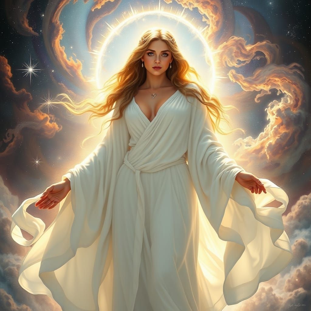 Goddess Emerges from Portal in Art Nouveau Style