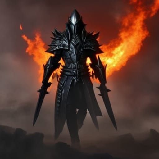 High Gothic Fallen Angel in Flames and Armor