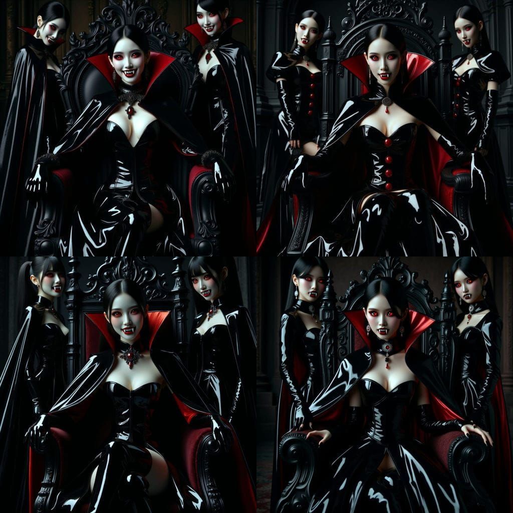 Japanese Vampire Queen on Throne in Dark Castle