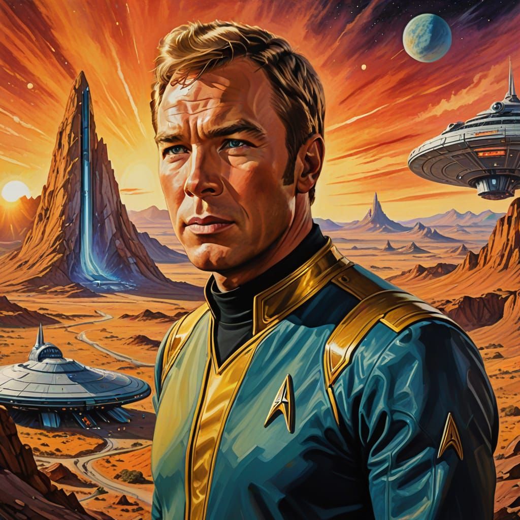 Captain Kirk's Vulcan Visit: A Gouache Portrait