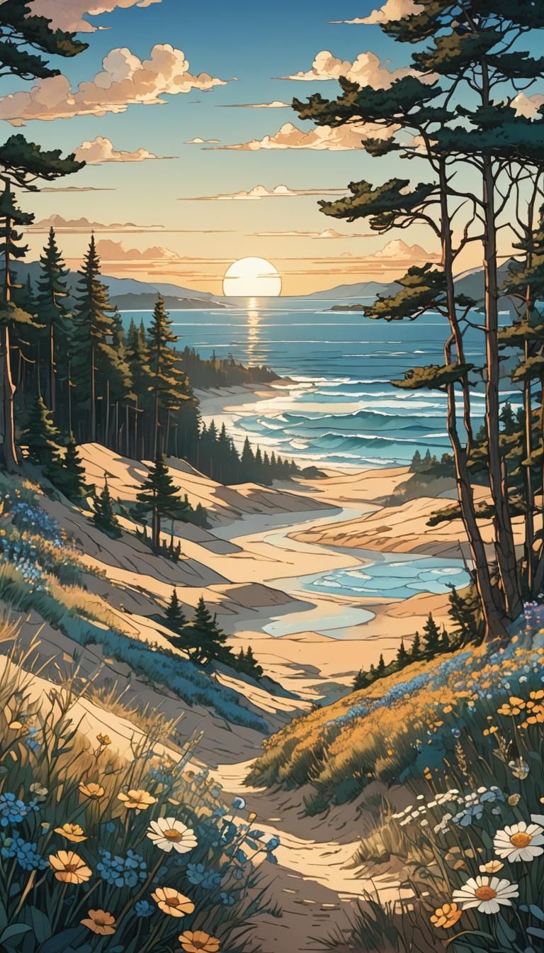 Stained Glass Ocean Scene in Lo-Fi Anime Style