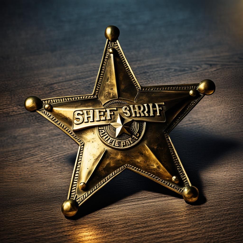 Detailed Brass Sheriff Star on Table